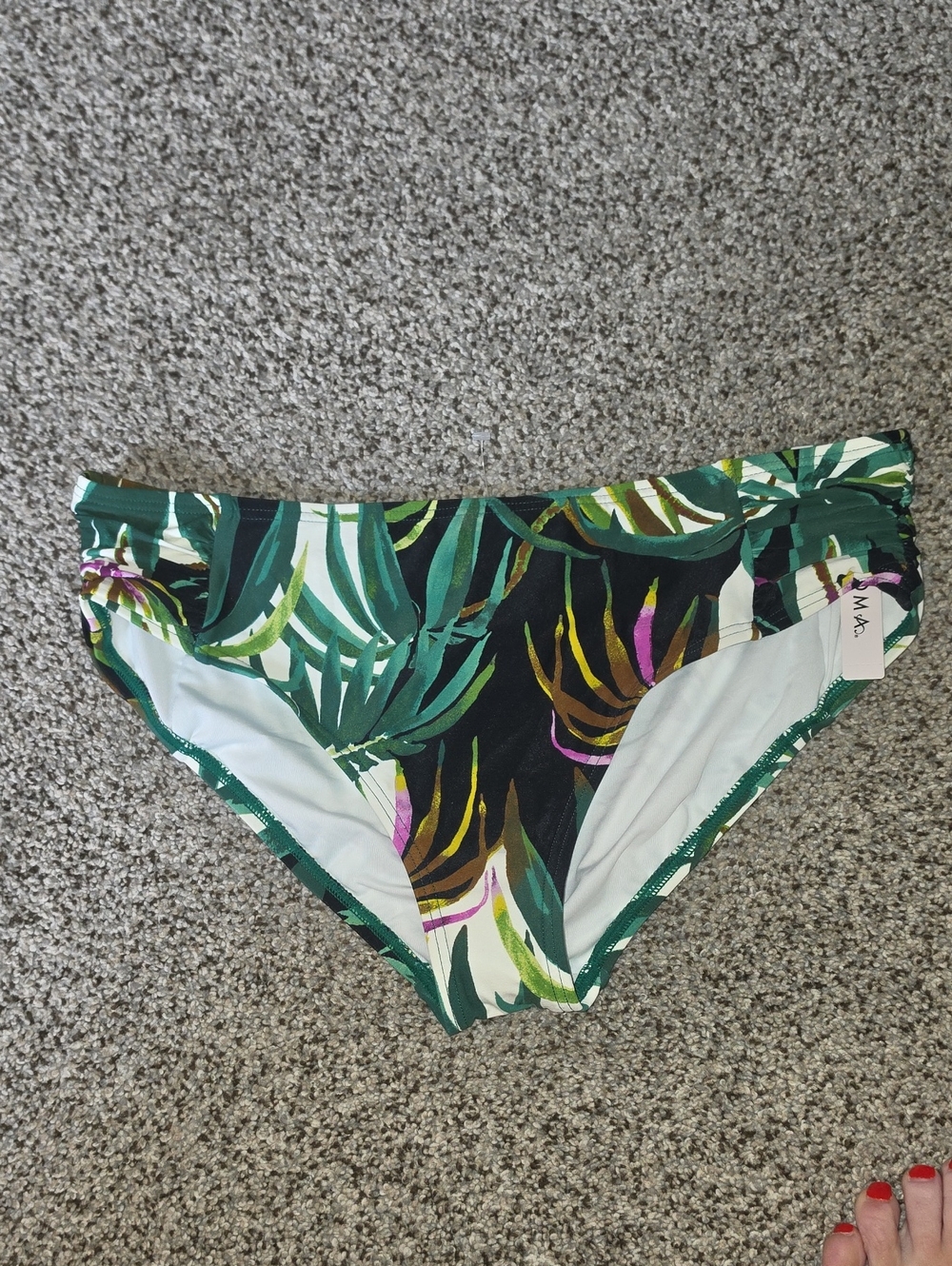 Soma Green Multi Tropical Bungalow Palms Print Bikini Side Ruched Bottoms Xl